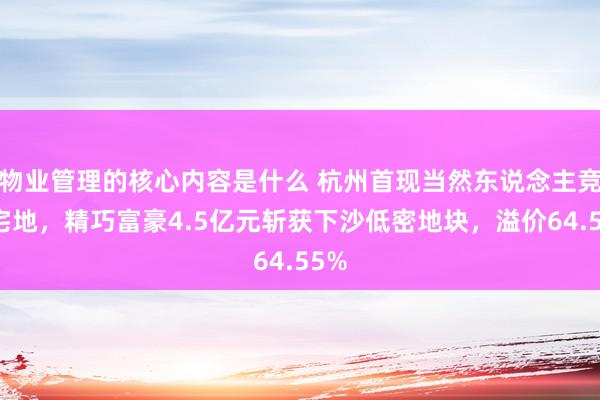 物业管理的核心内容是什么 杭州首现当然东说念主竞得宅地，精巧富豪4.5亿元斩获下沙低密地块，溢价64.55%