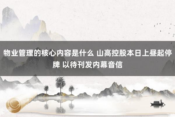 物业管理的核心内容是什么 山高控股本日上昼起停牌 以待刊发内幕音信