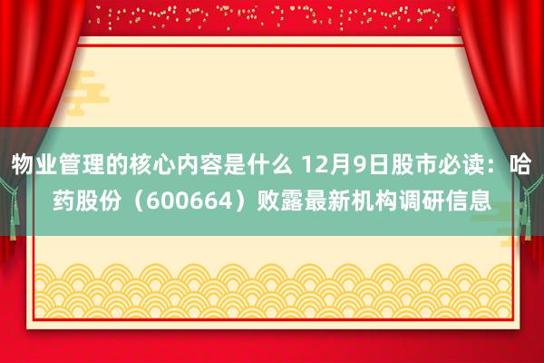 物业管理的核心内容是什么 12月9日股市必读：哈药股份（600664）败露最新机构调研信息