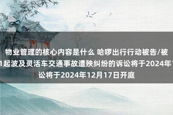 物业管理的核心内容是什么 哈啰出行行动被告/被上诉东谈主的1起波及灵活车交通事故遭殃纠纷的诉讼将于2024年12月17日开庭