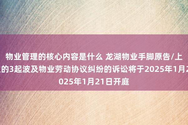 物业管理的核心内容是什么 龙湖物业手脚原告/上诉东谈主的3起波及物业劳动协议纠纷的诉讼将于2025年1月21日开庭