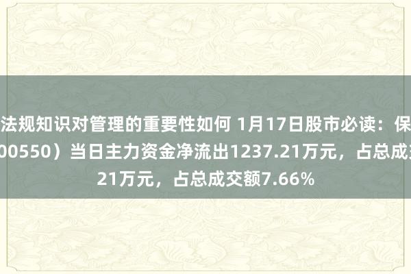 法规知识对管理的重要性如何 1月17日股市必读：保变电气（600550）当日主力资金净流出1237.21万元，占总成交额7.66%